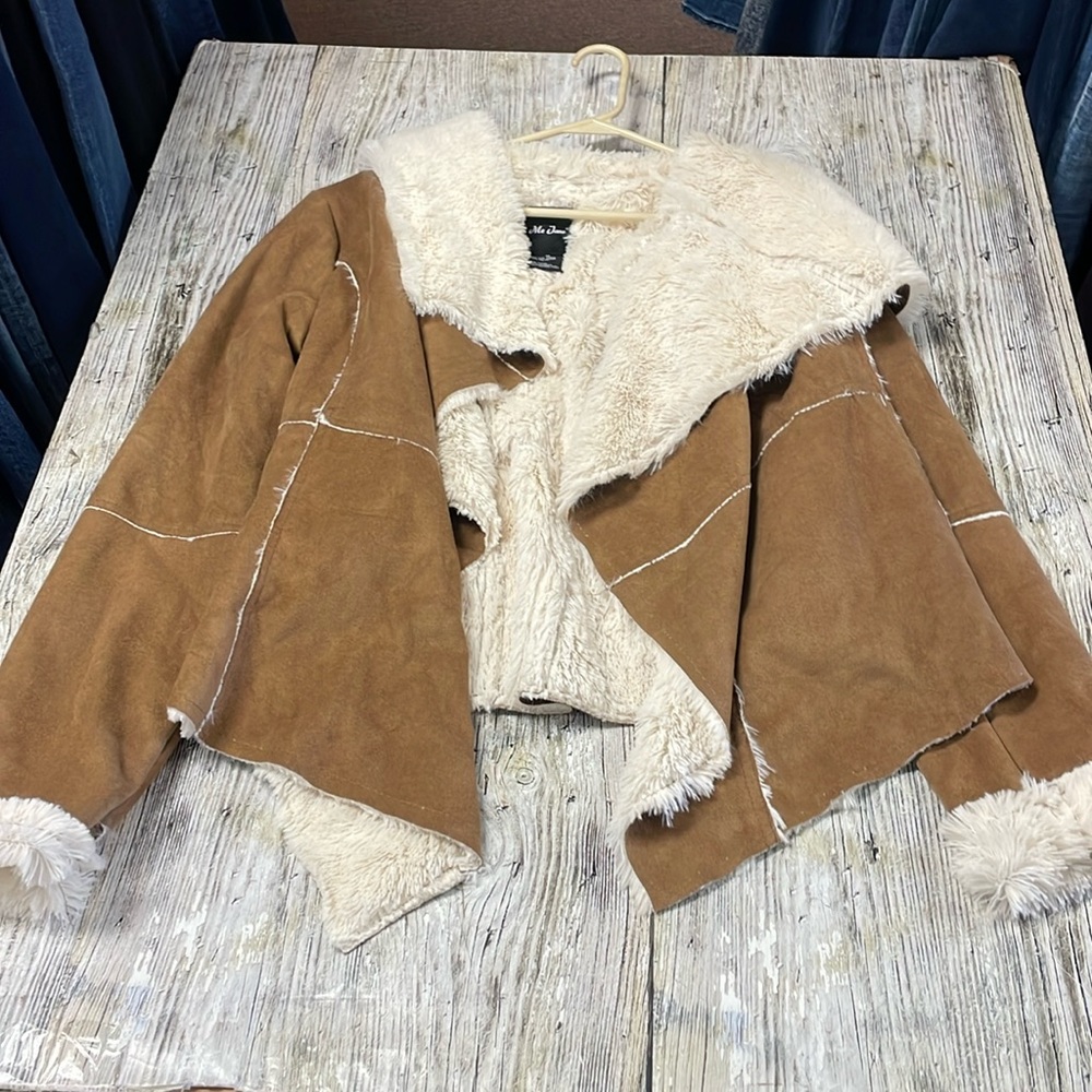 Me Jane faux suede shearling waterfall jacket Sz M
